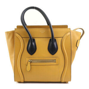 Celine Luggage Shopper Handbag Mustard Yellow Black Gold Leather